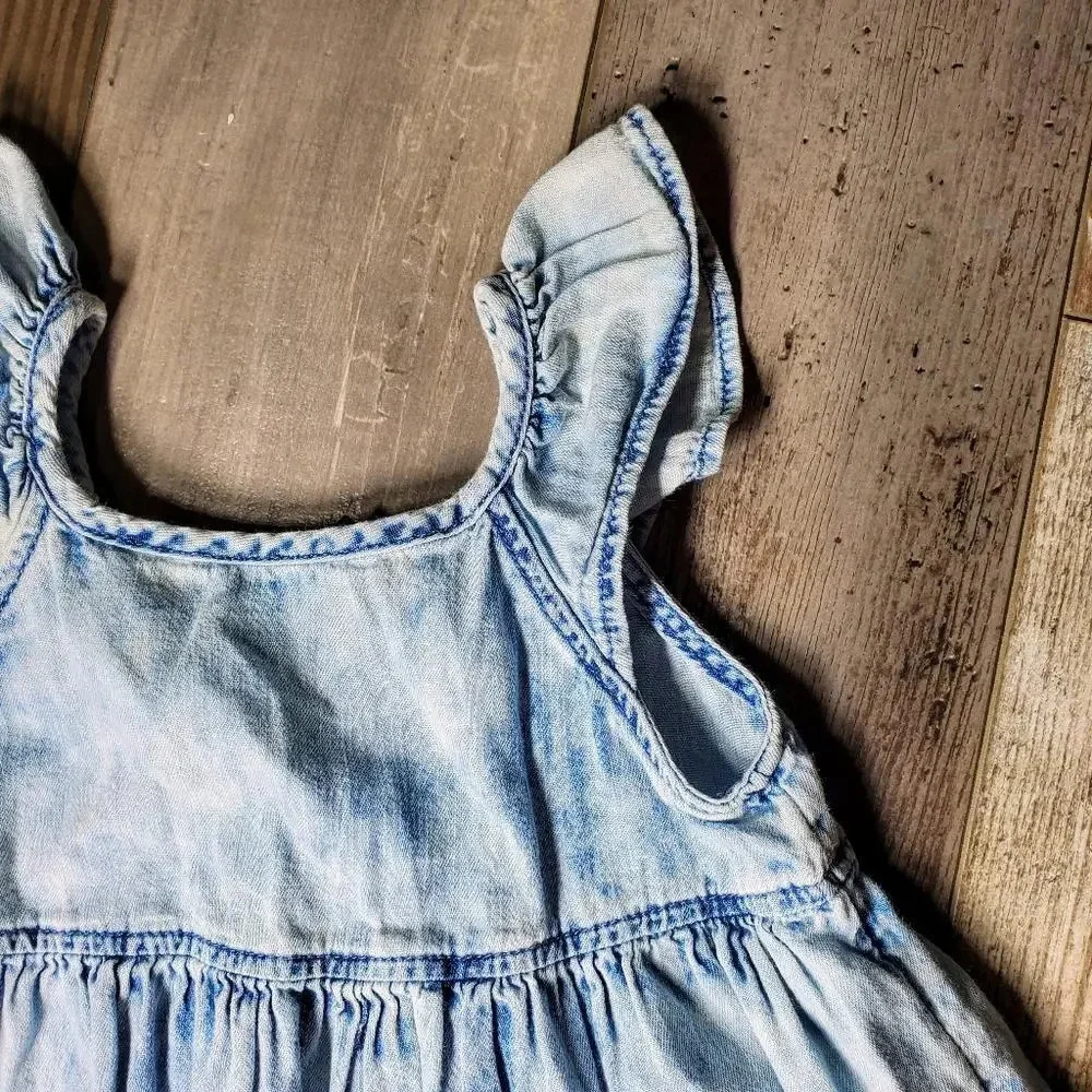 Gap Denim Toddler Girl Chambray Ruffle Sleeve Dress Size 12-18 Months